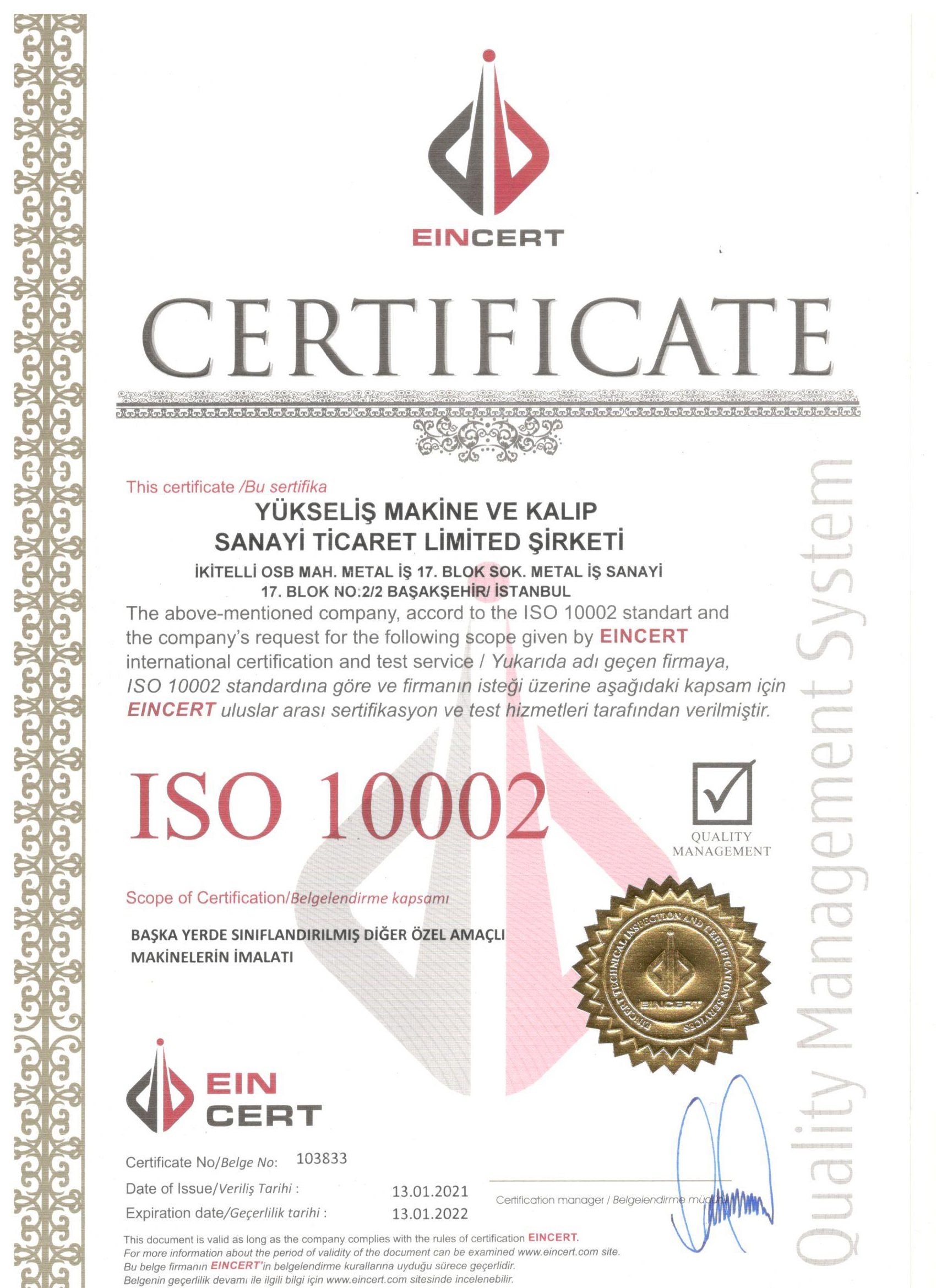 ISO 10002 /YUKSELIS TECH