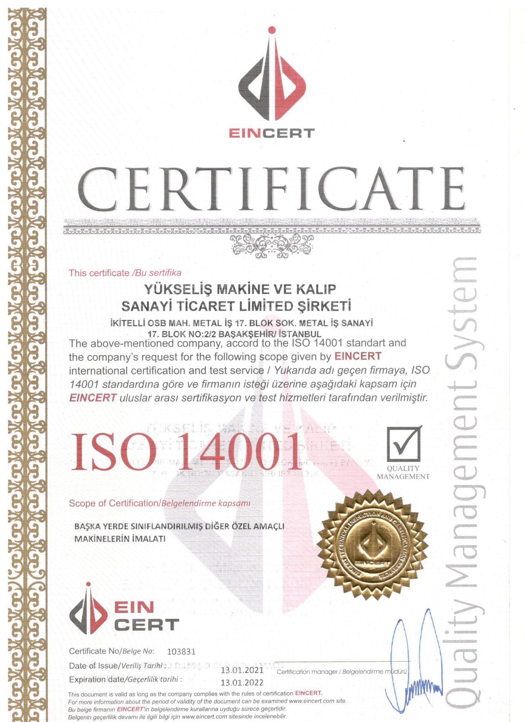 ISO 14001 /YUKSELIS TECH